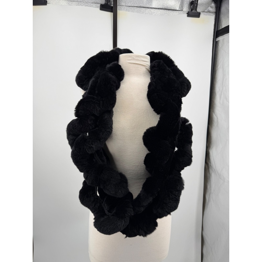 Unbranded Knit Rabbit Fur Infinity‎ Scarf Women OS Black Plush Neck Warmer